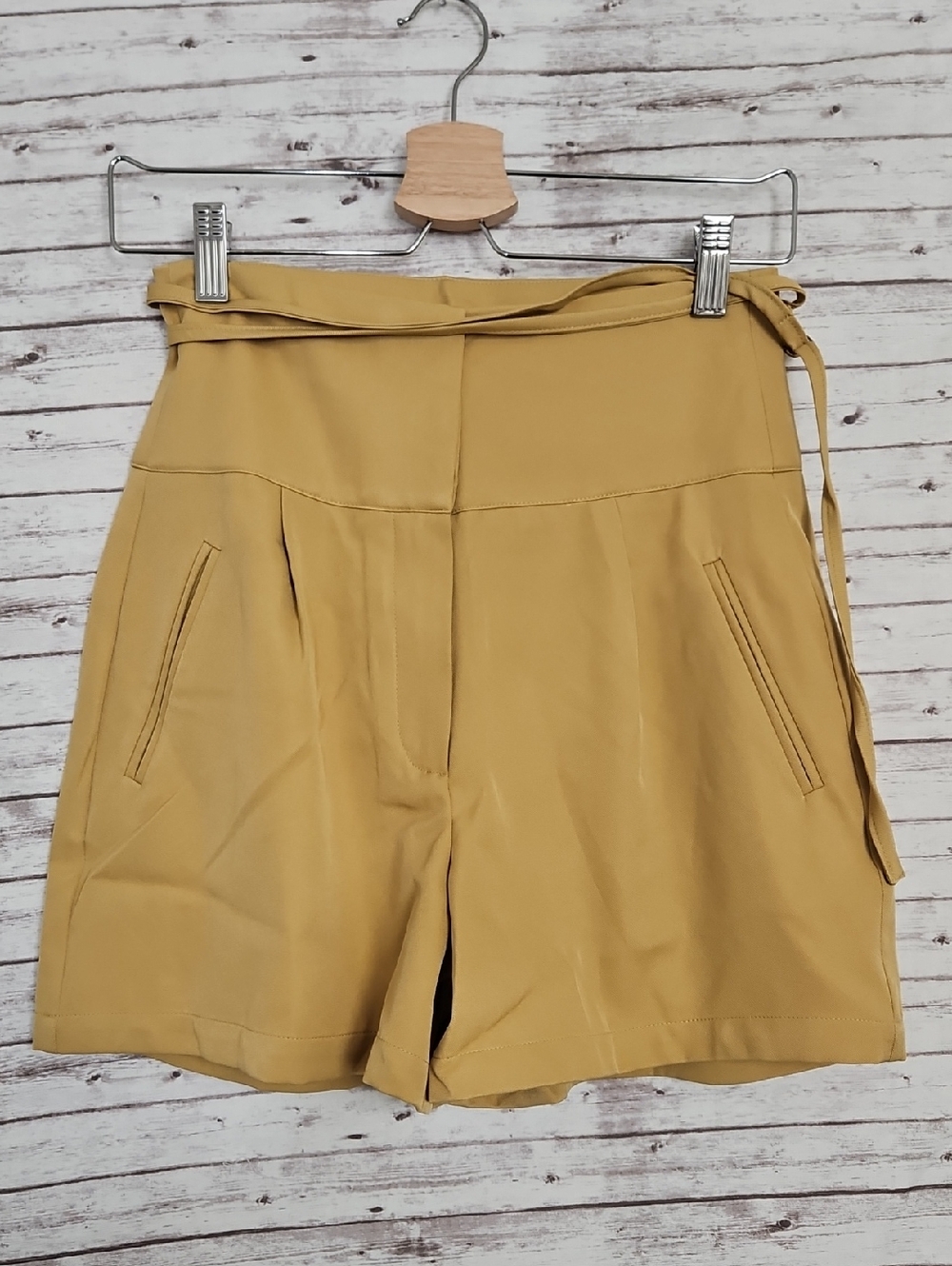 High-Waist Tie-Belt Women's Bermuda Shorts in Mustard